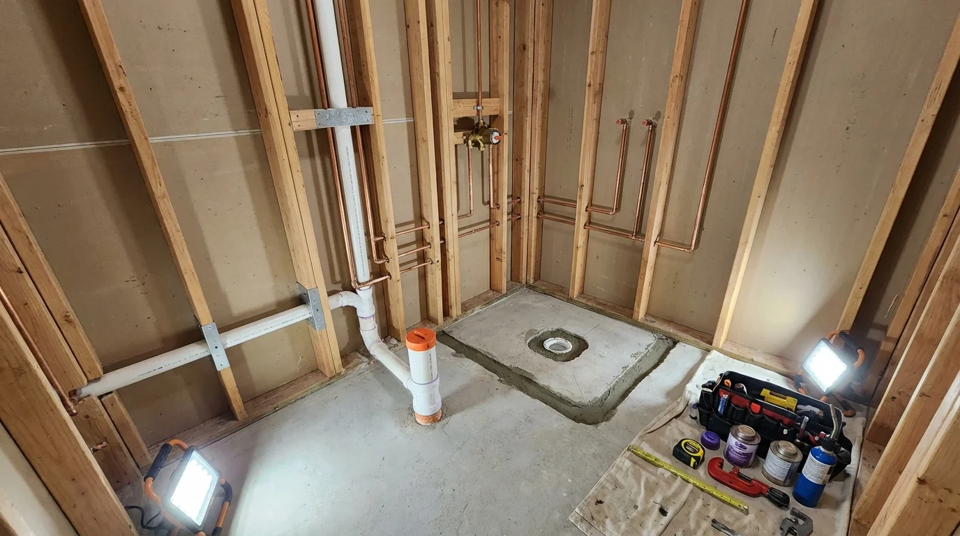 Bathroom rough-in plumbing during remodel by Johns Plumbing LLC in Nyssa