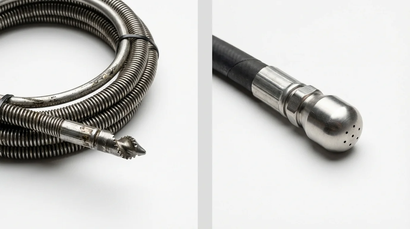 Drain snake cable and hydro jetting nozzle used for drain cleaning in Nyssa, OR